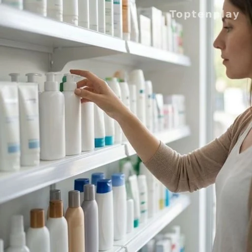 Woman choosing intimate hygiene products in pharmacy, women's health awareness