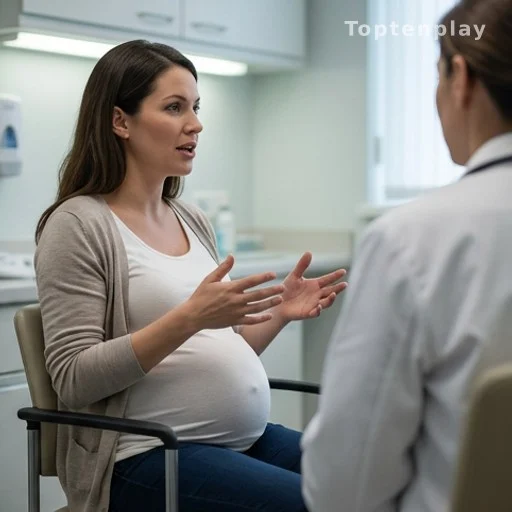 Prenatal medical consultation illustrating pregnancy risk factors for child neurodevelopment