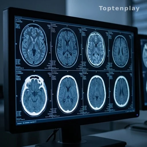 Brain scan on medical monitor showing neurodevelopmental differences in autism research