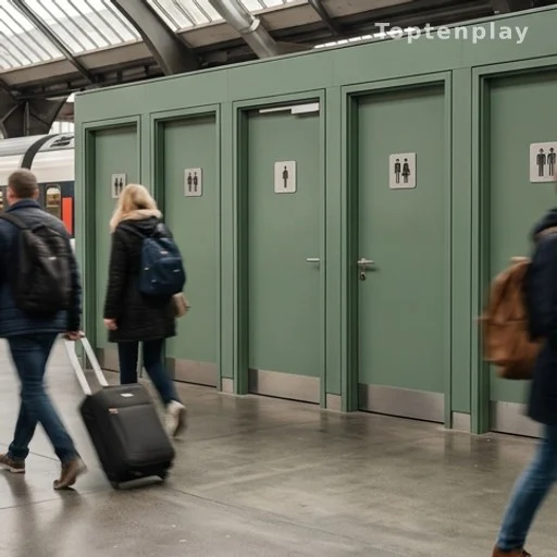 Restroom doors with WC signs in a European train station