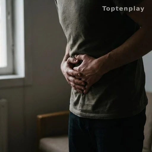 Person holding stomach area illustrating gastric cancer and ulcer risks by blood type