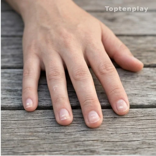 Hand with white spots on nails, illustrating leukonychia caused by minor trauma not calcium deficiency