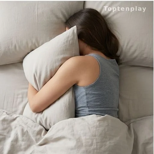 Person hugging a pillow while sleeping on their side in soft morning light