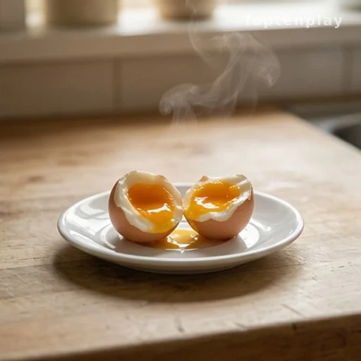 Soft-boiled eggs on a plate supporting sleep health through tryptophan