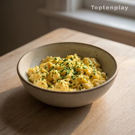 Bowl of scrambled eggs providing complete protein for overnight cellular repair