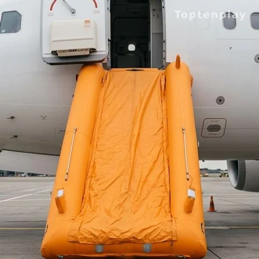 Inflatable emergency evacuation slide on a commercial aircraft door