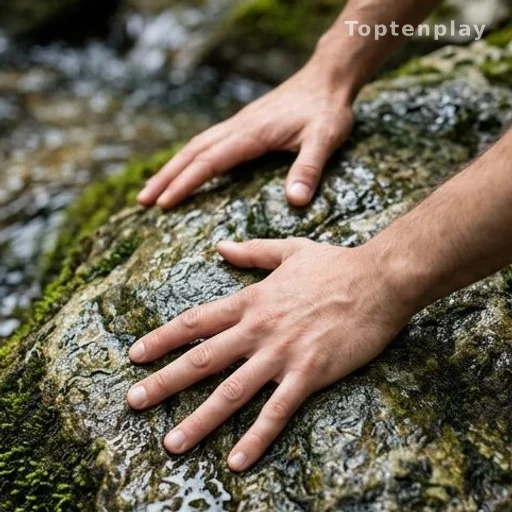 Hands gripping wet rock surface, illustrating grip and traction