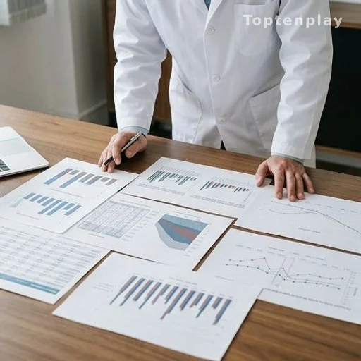 Researcher reviewing cancer incidence data charts in a clinical office