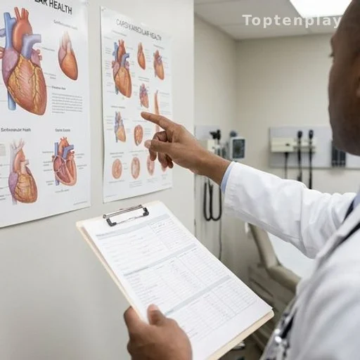 Doctor reviewing cardiovascular health chart in a medical clinic