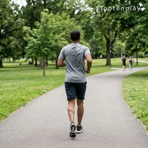 Person walking in a green park symbolizing physical activity and lung health