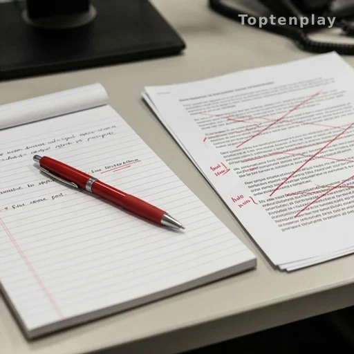 Journalist reviewing a document with corrections marked in red