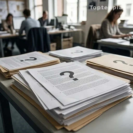 Documents with question marks on a newsroom table symbolizing unverified sourcing
